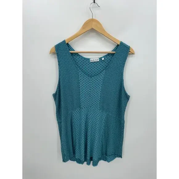 Habitat Tank Top Women Large Teal Polka Dot Textured Sleeveless Artsy Babydoll - Picture 1 of 7